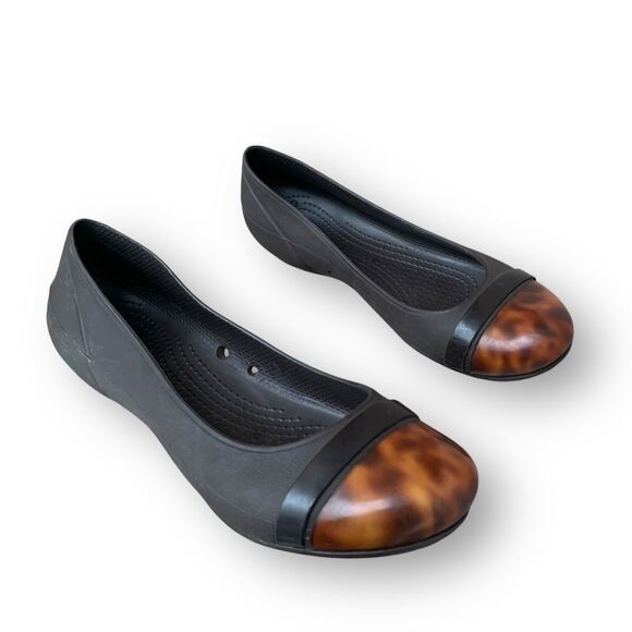 CROCS Brown Tortoise Shell Cap Toe Ballet Flats Shoes Women's size 7 - Picture 12 of 12